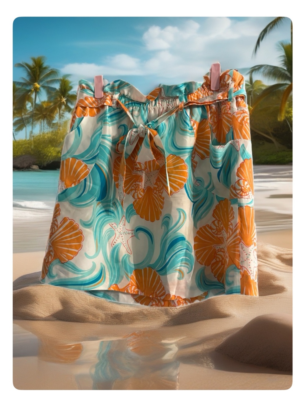 Lilly Pulitzer Turquoise & Orange Shell-Print Skirt in Silk